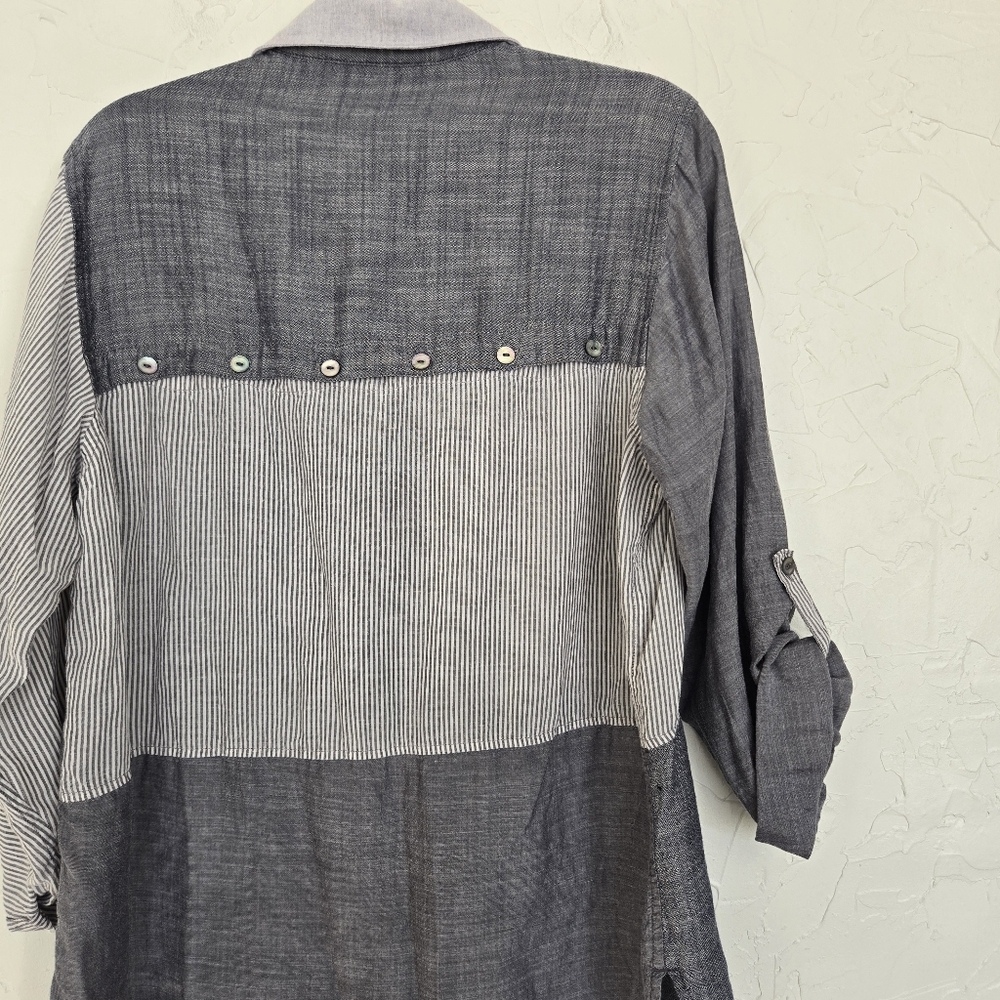 John Mark Patchwork Button Detail Oversized Gray … - image 6